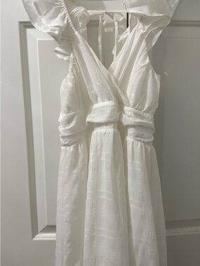 Altar'd State White Textured Maxi Dress with V-Neck